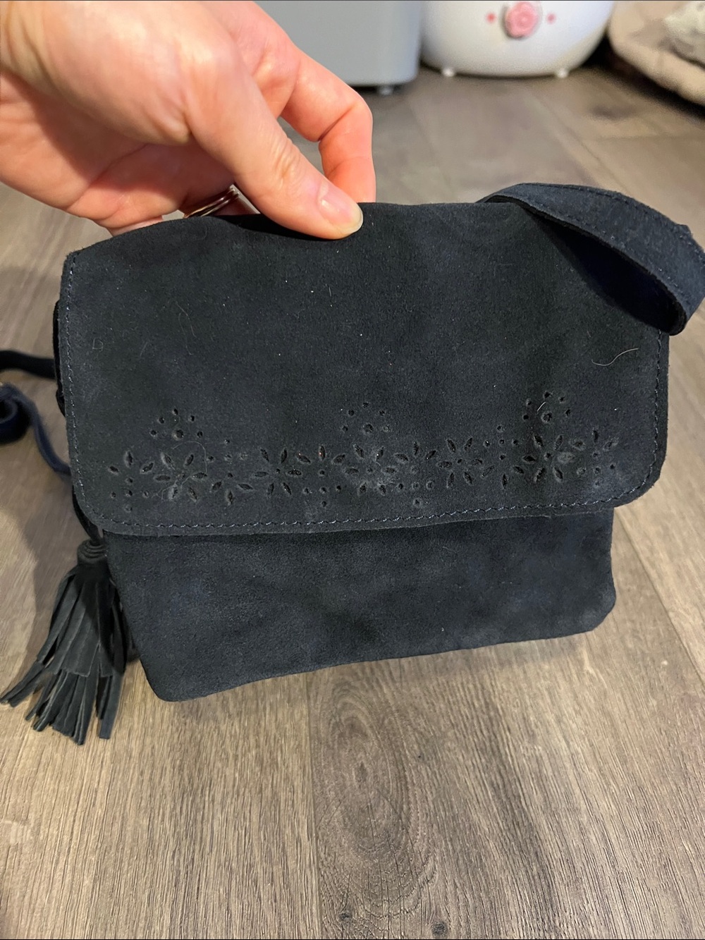 NWOT zara girls Suede Crossbody Bag with Floral Cutout